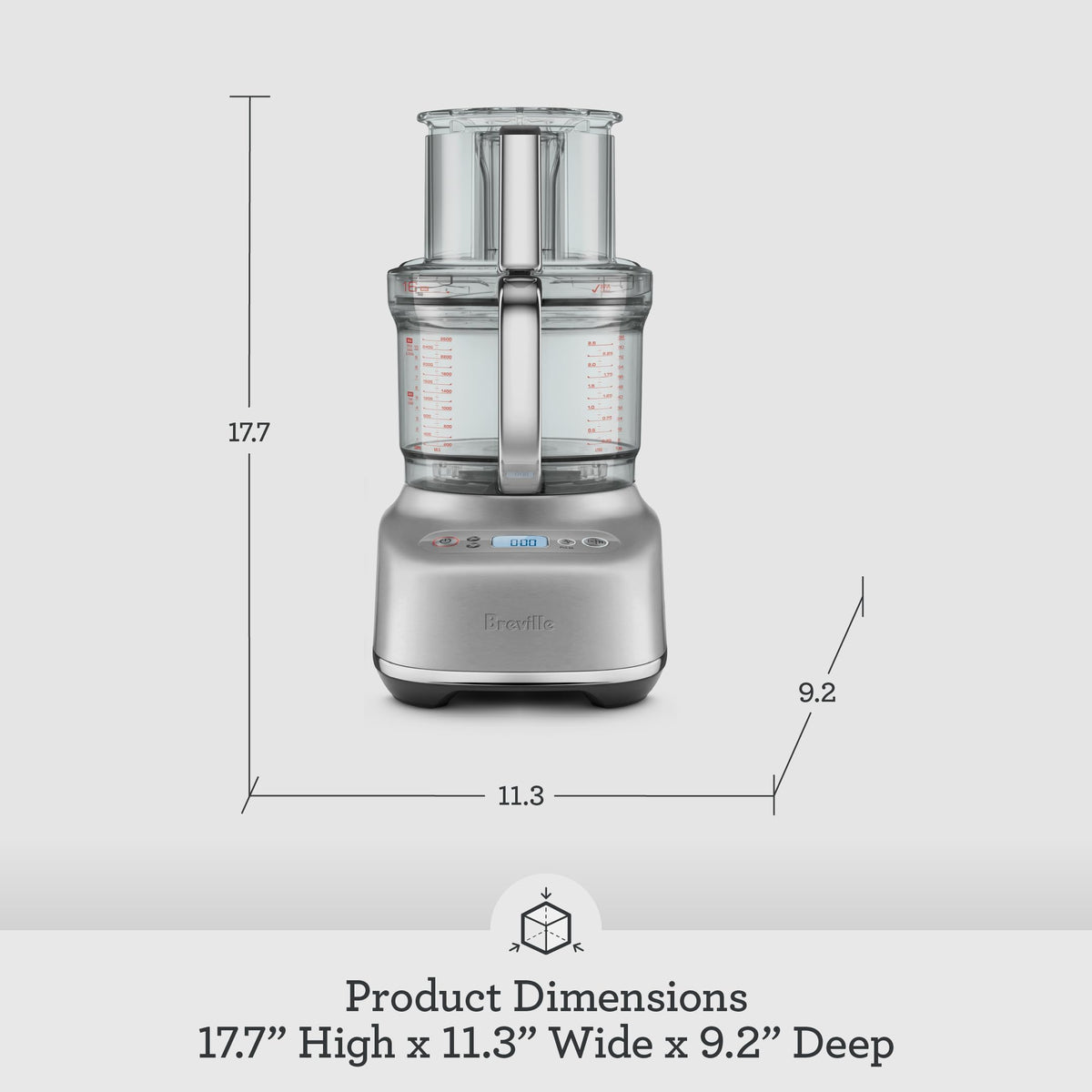 Breville BFP810 storage container keeps attachments organized.