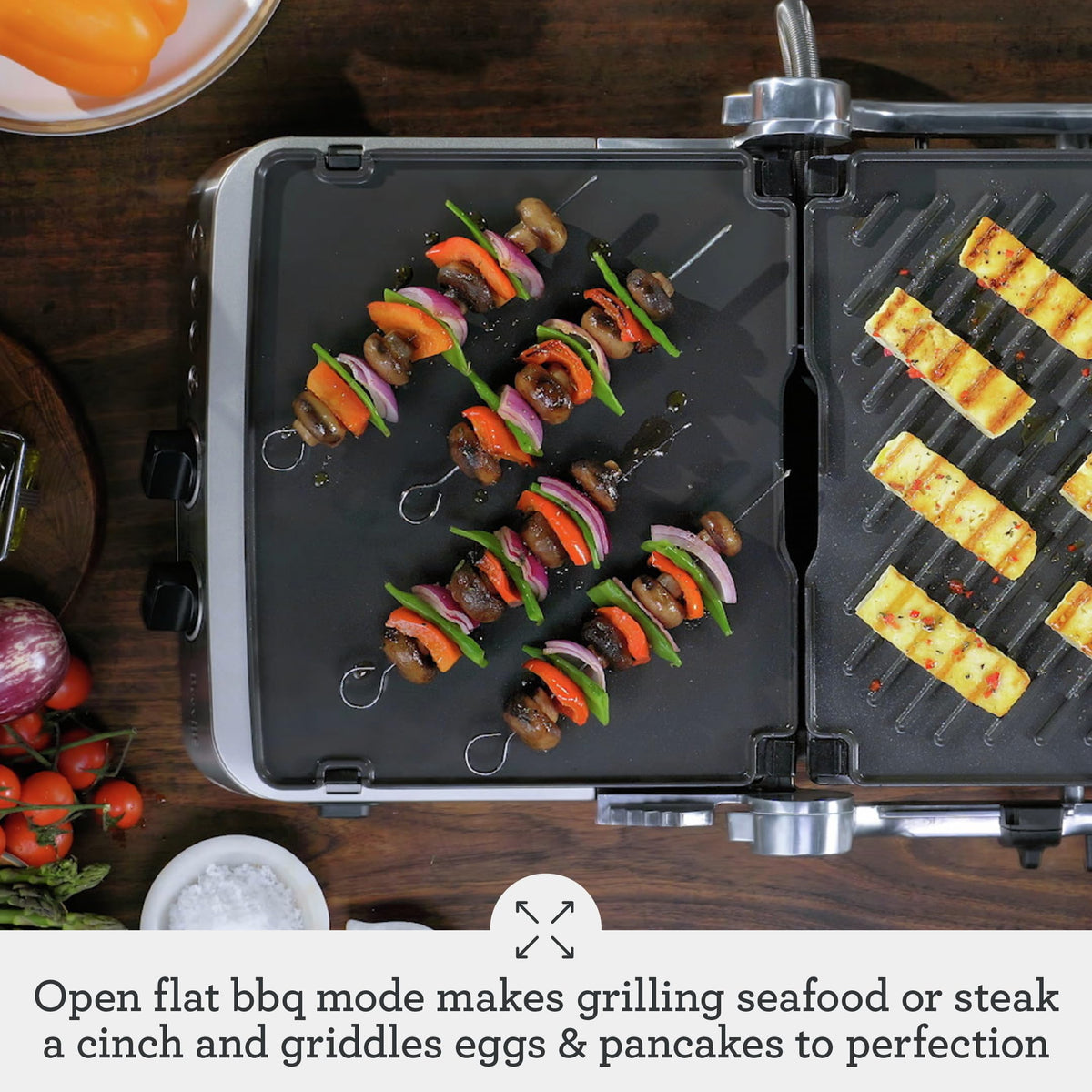 Breville BGR700BSS independent plate temperature control enables simultaneous cooking