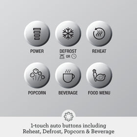 Defrost and Reheat features ensure gentle warming without drying edges.