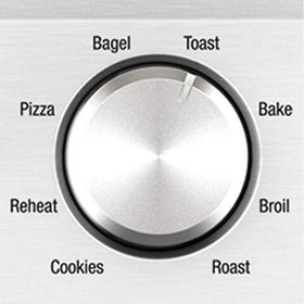 Breville BOV450XL LCD display close-up for quick function selection during busy mornings.