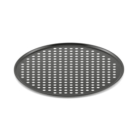 Breville BOV800PC pizza crisper pan with 1/3 inch holes for crisp crusts.
