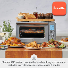 Breville BOV860BTR LCD display showing 11 functions for easy use.