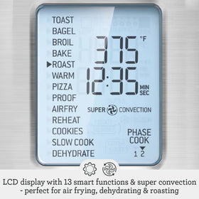 Breville BOV900BSS super convection panel illustrating two convection speeds for even heating.