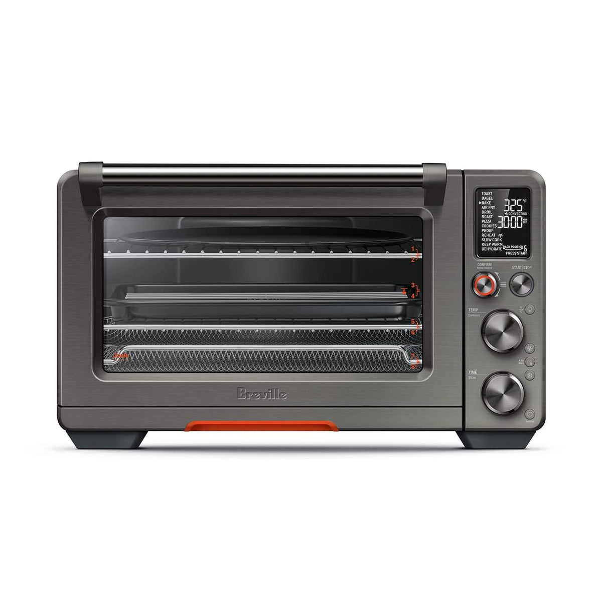 Breville BOV950BST Joule front view highlights premium build for quick meals.