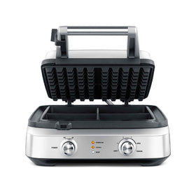 Breville BWM604BSS smart square waffle maker front view showcases compact brushed stainless steel design