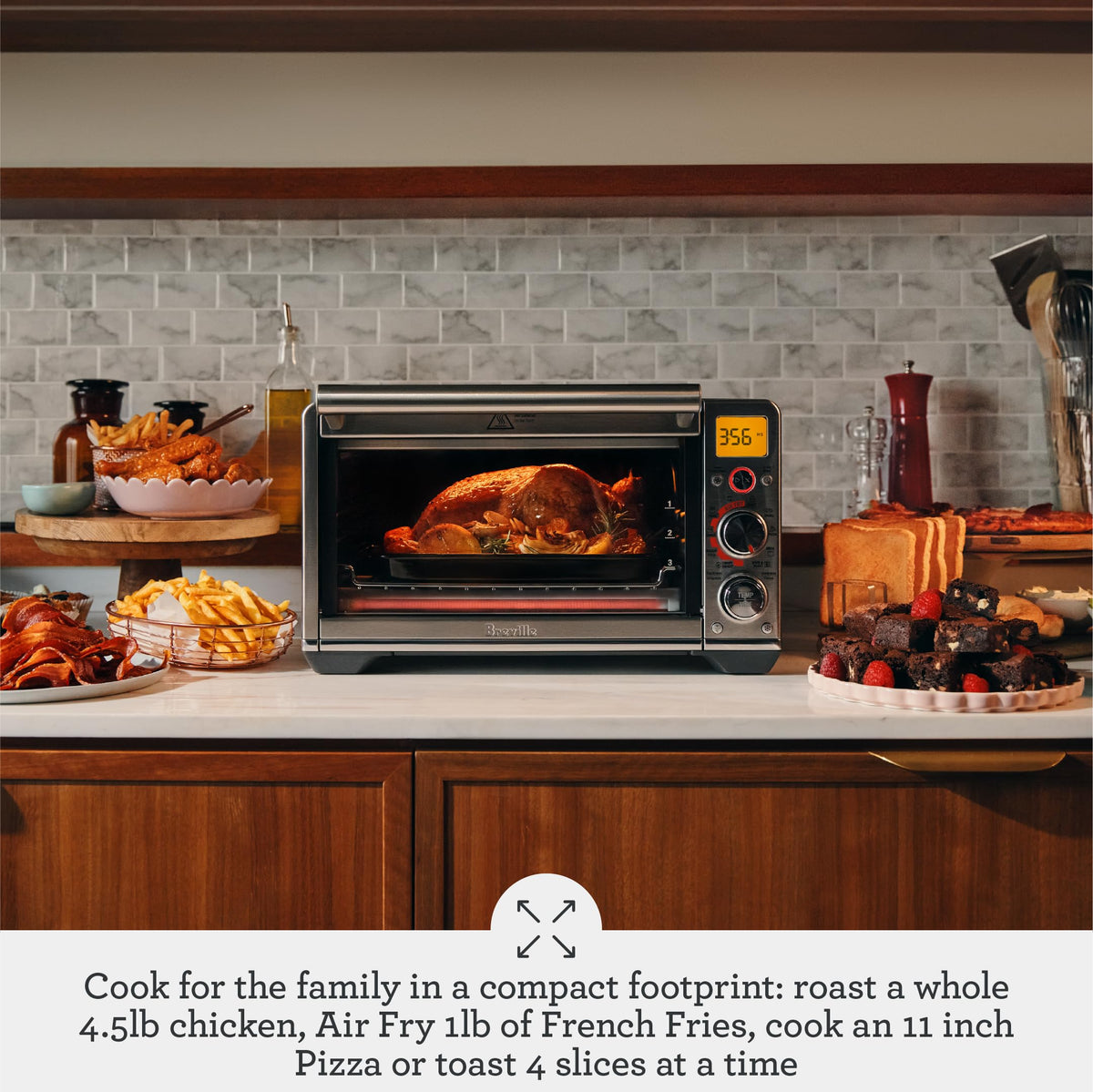 Breville compact footprint on a kitchen counter saving space.