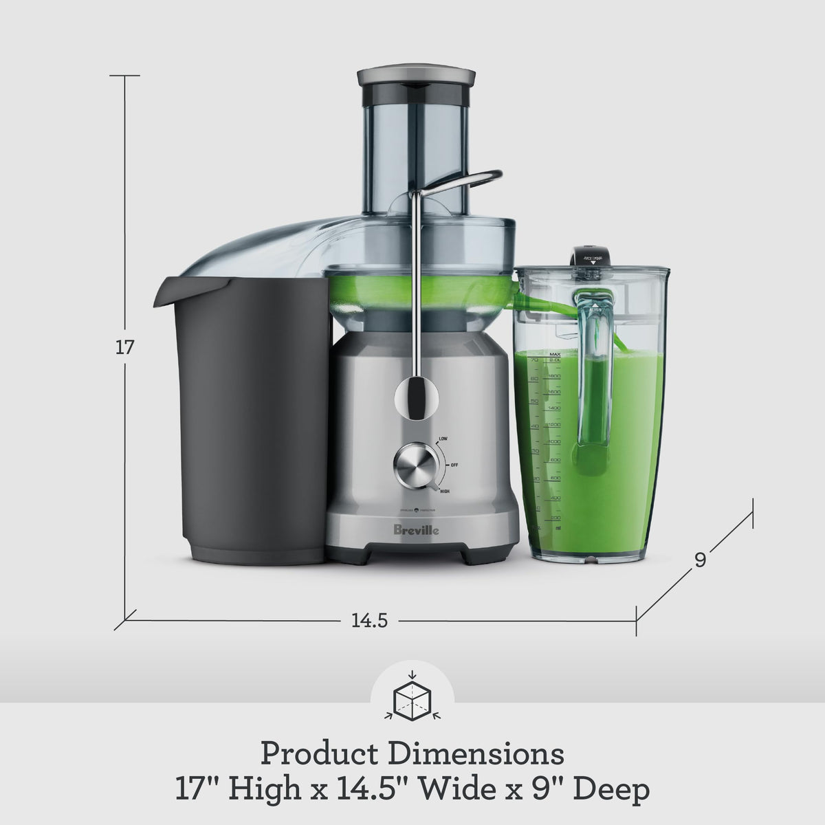 Breville Juice Fountain Cold LED display indicating overload and safety