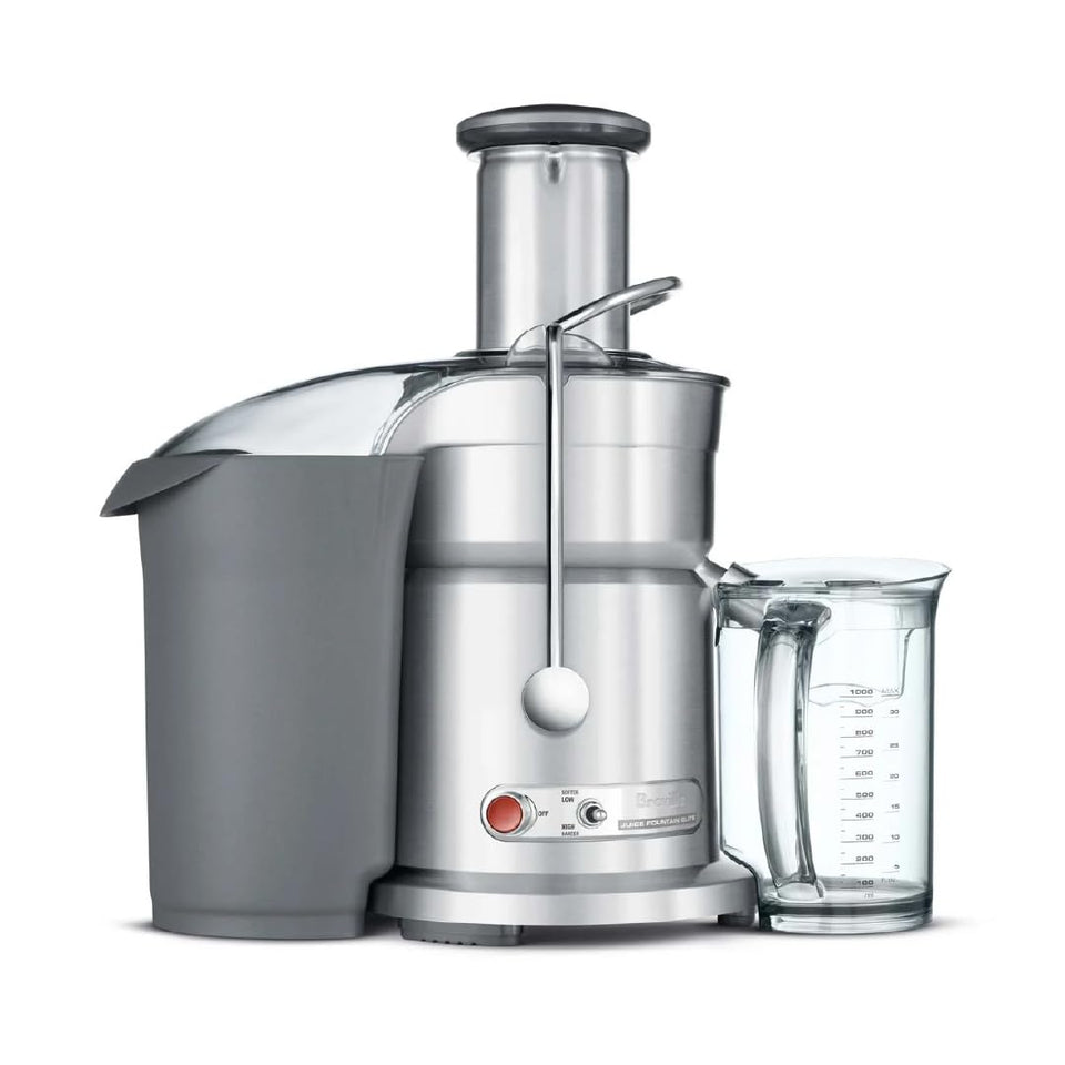 Breville Juice Fountain Elite 800JEXL front view with wide chute for fast juicing
