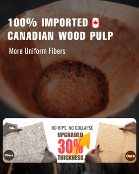 Brew Choice thick filter paper close-up shows 30% thicker pulp for smoother extraction
