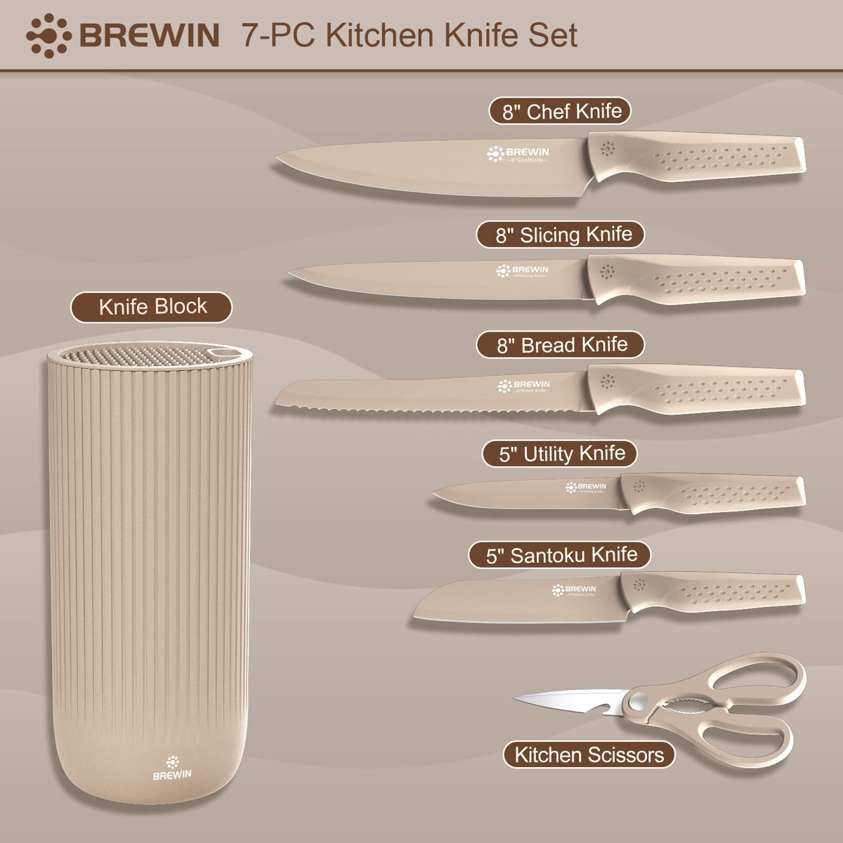 Brewin Knife Set santoku knife handles fine dicing with comfort.