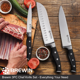 Brewin santoku knife slicing vegetables with balanced weight