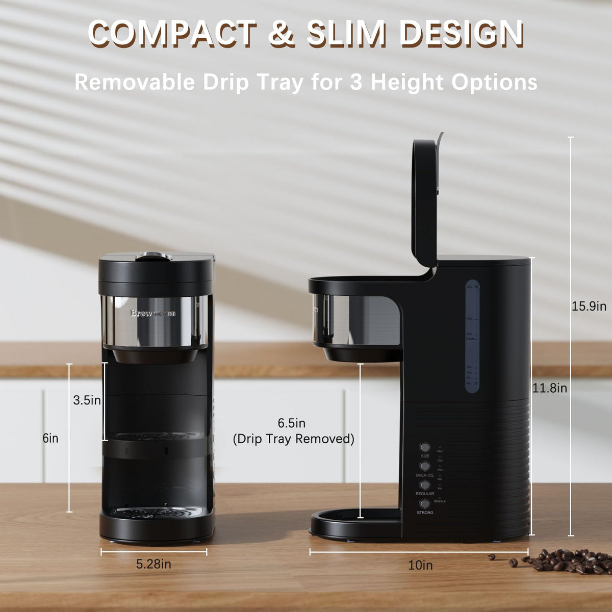 Brewmann iced coffee function image demonstrating 6oz/8oz servings with ice