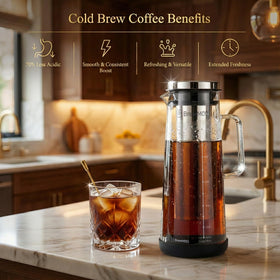 BrewMOO pitcher handle close-up highlighting sturdy grip for easy pouring