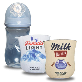 BREW PANTS beer-themed baby bottle coozie setup to keep feeds stylish and cool