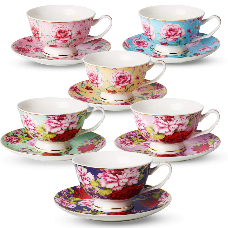 BTaT floral-design porcelain tea cups with 8 oz capacity for daily brews.