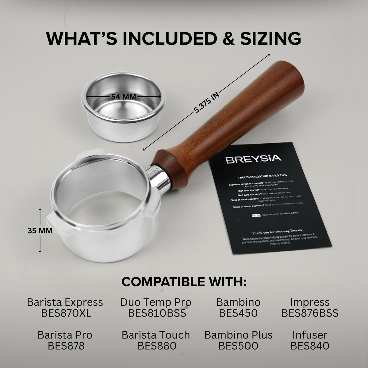 Breysia 304 stainless steel body provides durable, hygienic espresso gear.