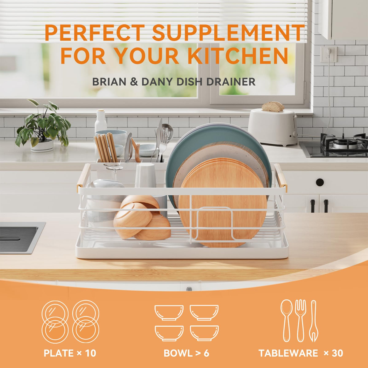 BRIAN & DANY removable drain tray simplifies countertop cleanup.