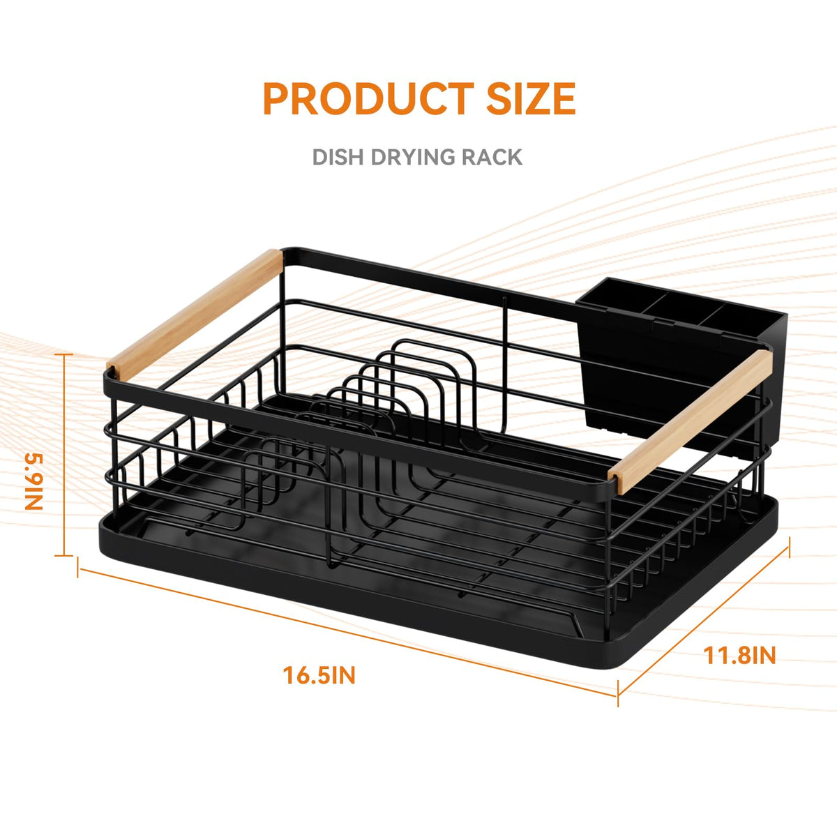 BRIAN & DANY dish drying rack shows wooden handle design for style and easy handling.
