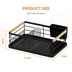 BRIAN & DANY dish drying rack shows wooden handle design for style and easy handling.