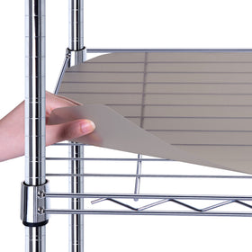 BRIAN AND DANY wire shelf liner on a metal shelf protects items from spills.