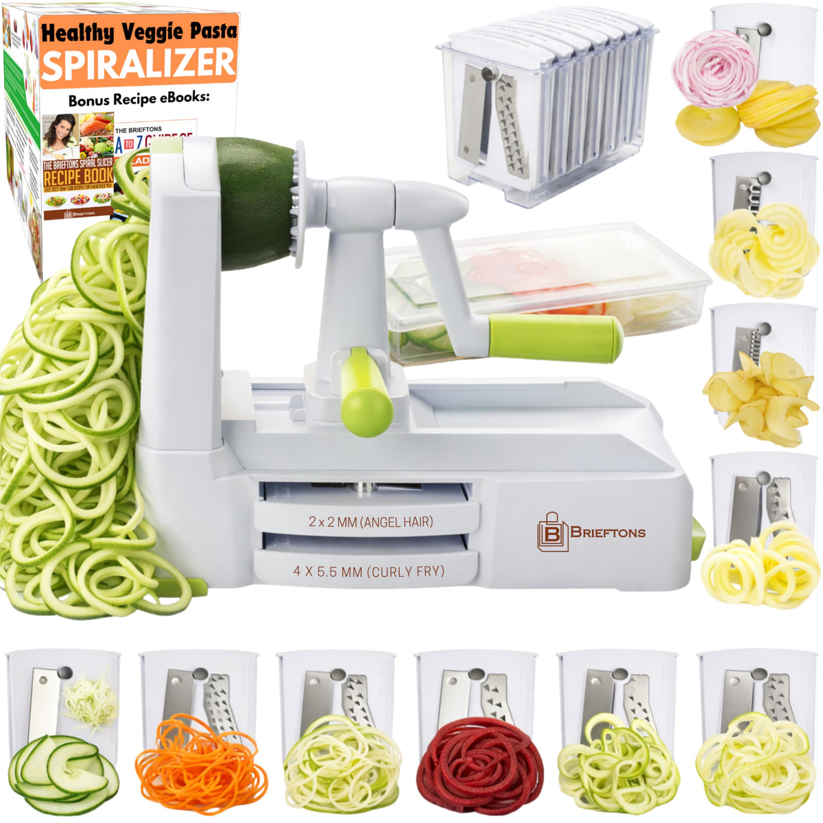 Brieftons 10-Blade Spiralizer with blades for various noodle textures