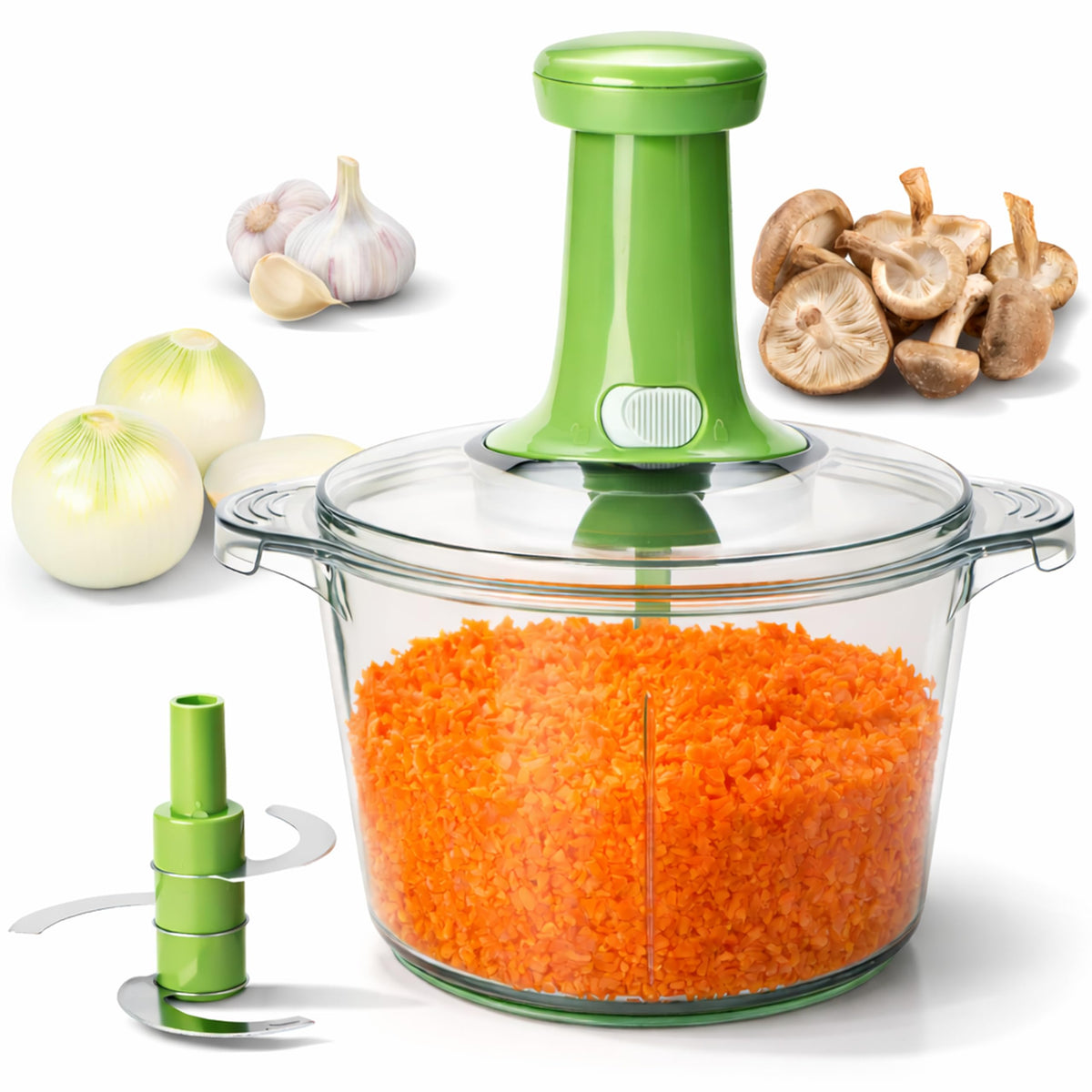 Brieftons Express manual chopper with 8.5-cup bowl for fast veggie prep.