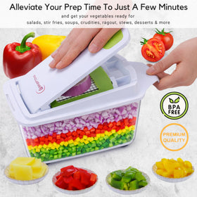 Brieftons QuickPush keep-fresh lid seals chopped veggies for later use.