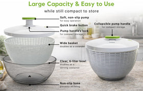 Brieftons salad spinner colander basket doubles as a serving bowl.