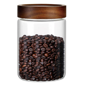 Brighomrom 28oz glass storage jar with wood lid for pantry organization