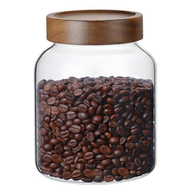 Brighomrom 50oz glass jar with wooden lid for airtight pantry storage.