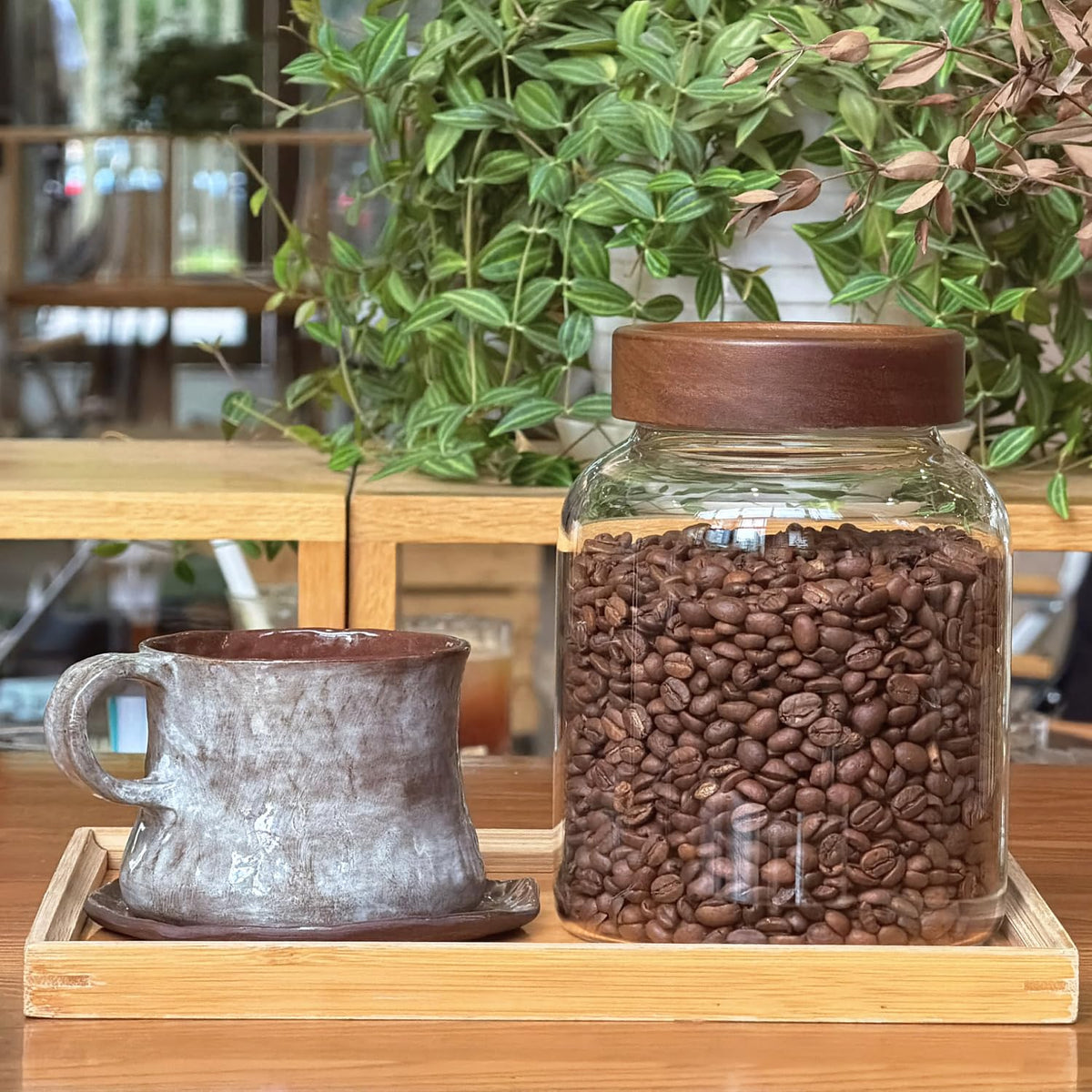 Brighomrom canister is a stylish pantry display for coffee and snacks.