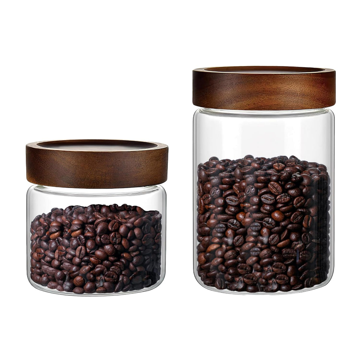 Brighomrom glass jar set with wooden lids for organized, stylish kitchen storage.