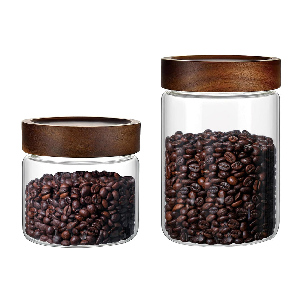 Brighomrom glass jar set with wooden lids for organized, stylish kitchen storage.