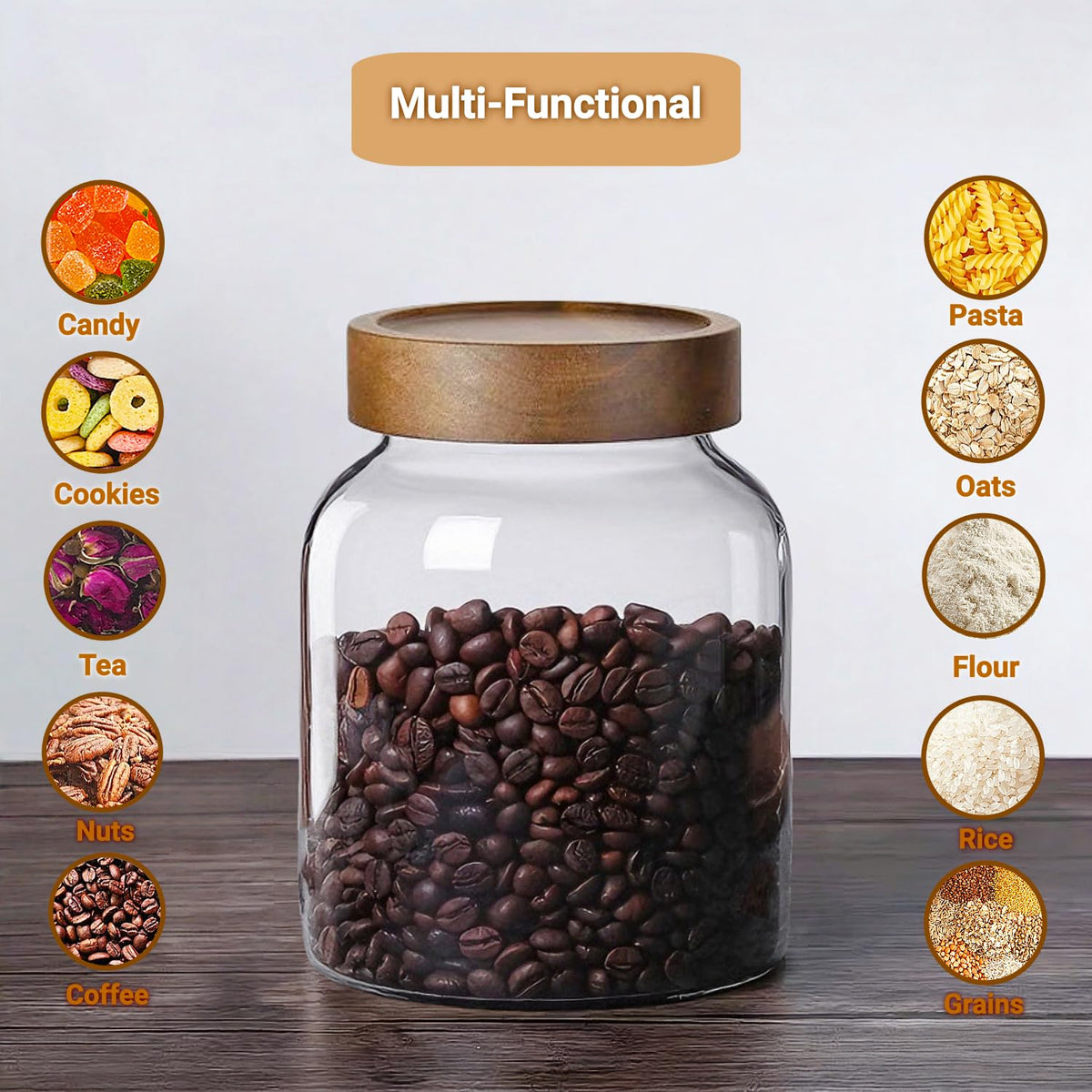 Brighomrom glass jar is microwave and dishwasher safe; hand-wash the wooden lid.