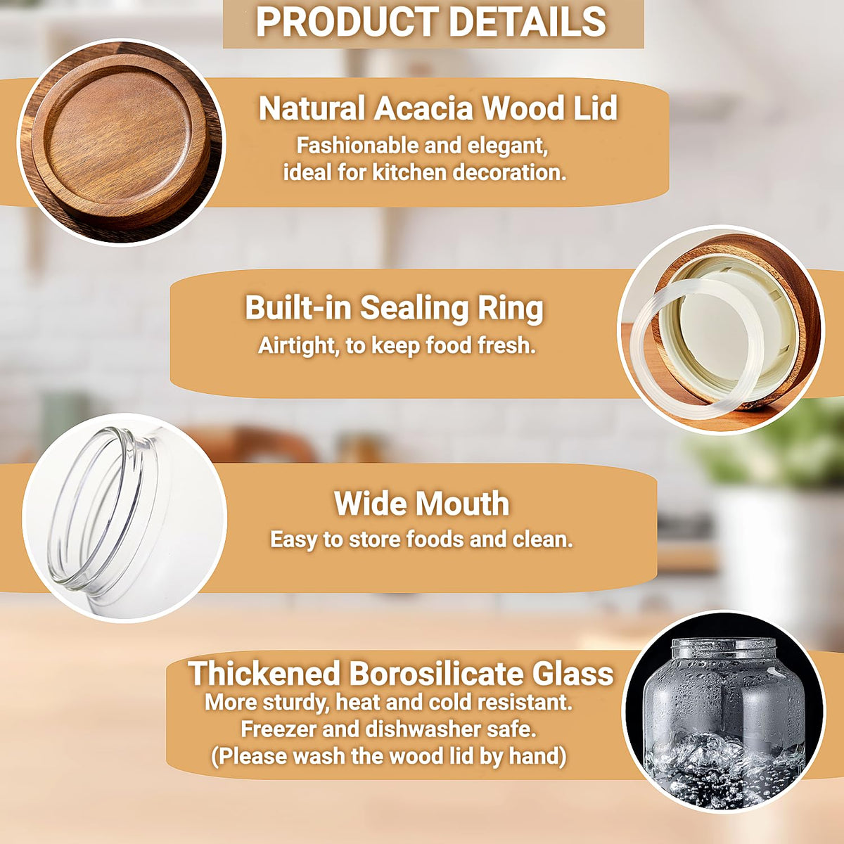 Brighomrom airtight wooden lid protects against humidity and air.