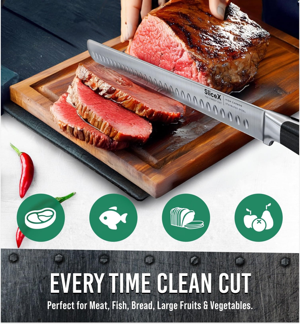 Bright Hobby Brisket Slicing Knife lifetime warranty badge emphasized.