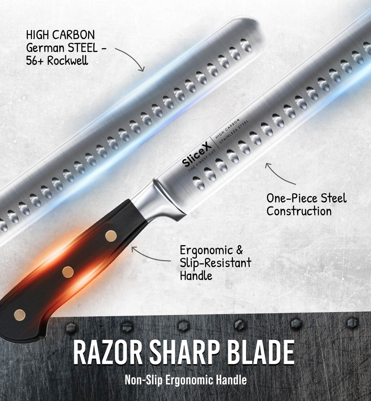 Bright Hobby Brisket Slicing Knife razor-sharp edge ready for quick prep.