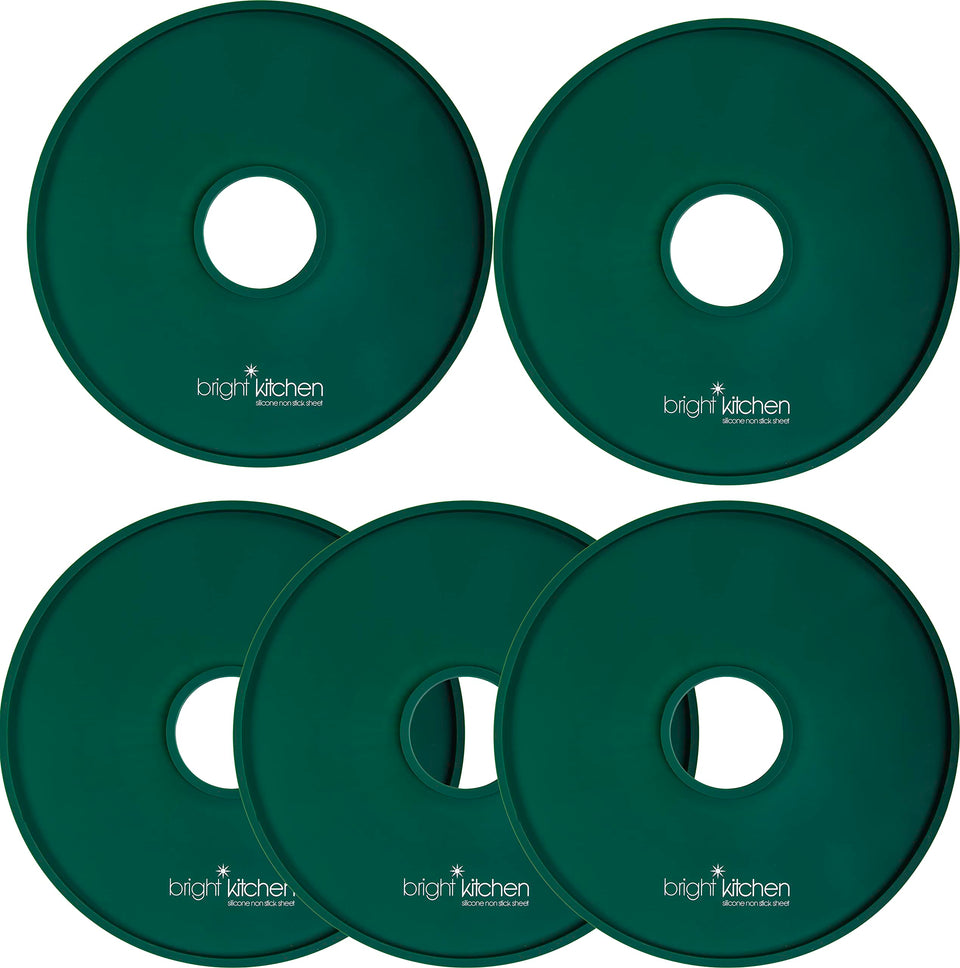 Bright Kitchen edge silicone sheet for round dehydrators with a spill-proof lip.