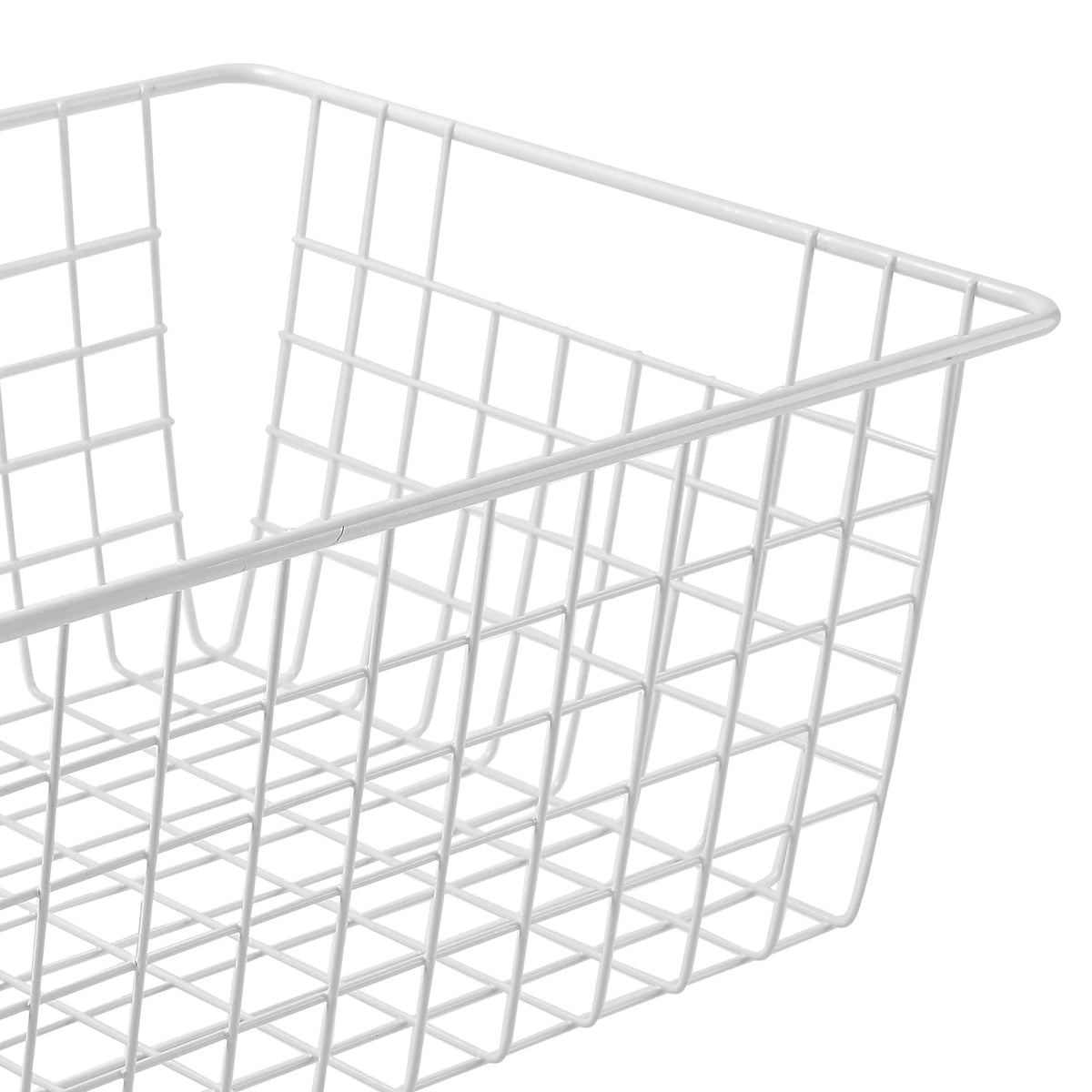 Brightalk bathroom and pantry organization with white wire baskets