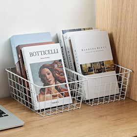 Brightalk stackable white wire bins maximize space in compact areas.