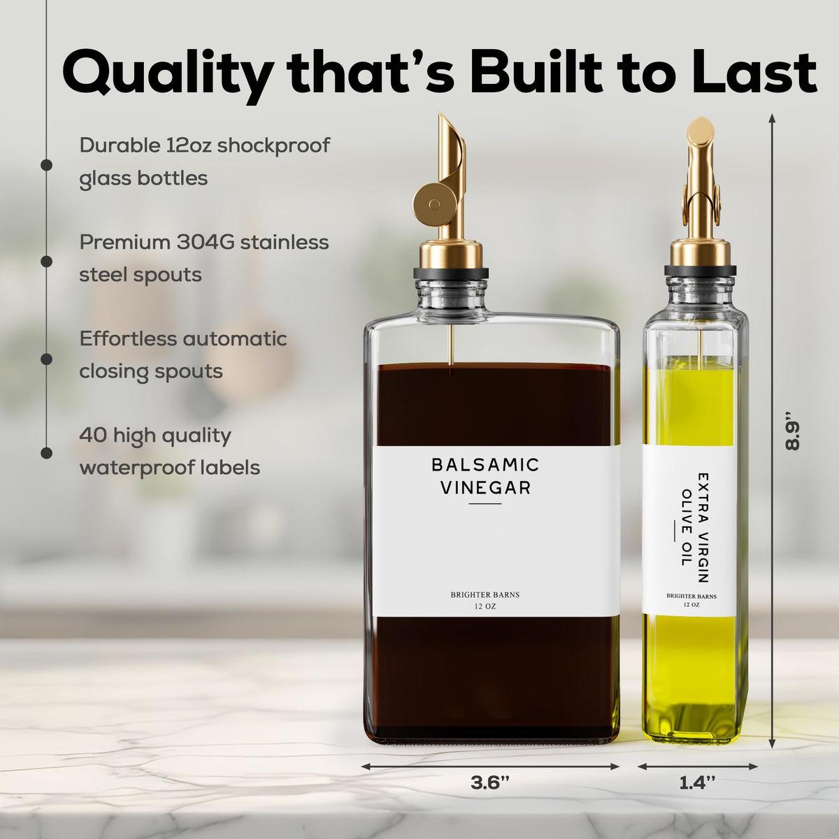 Brighter Barns glass dispenser set emphasizes durable glass and organized counter