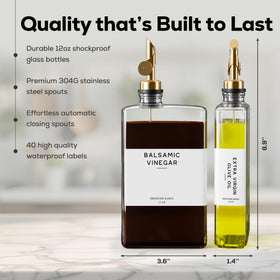 Brighter Barns glass dispenser set emphasizes durable glass and organized counter