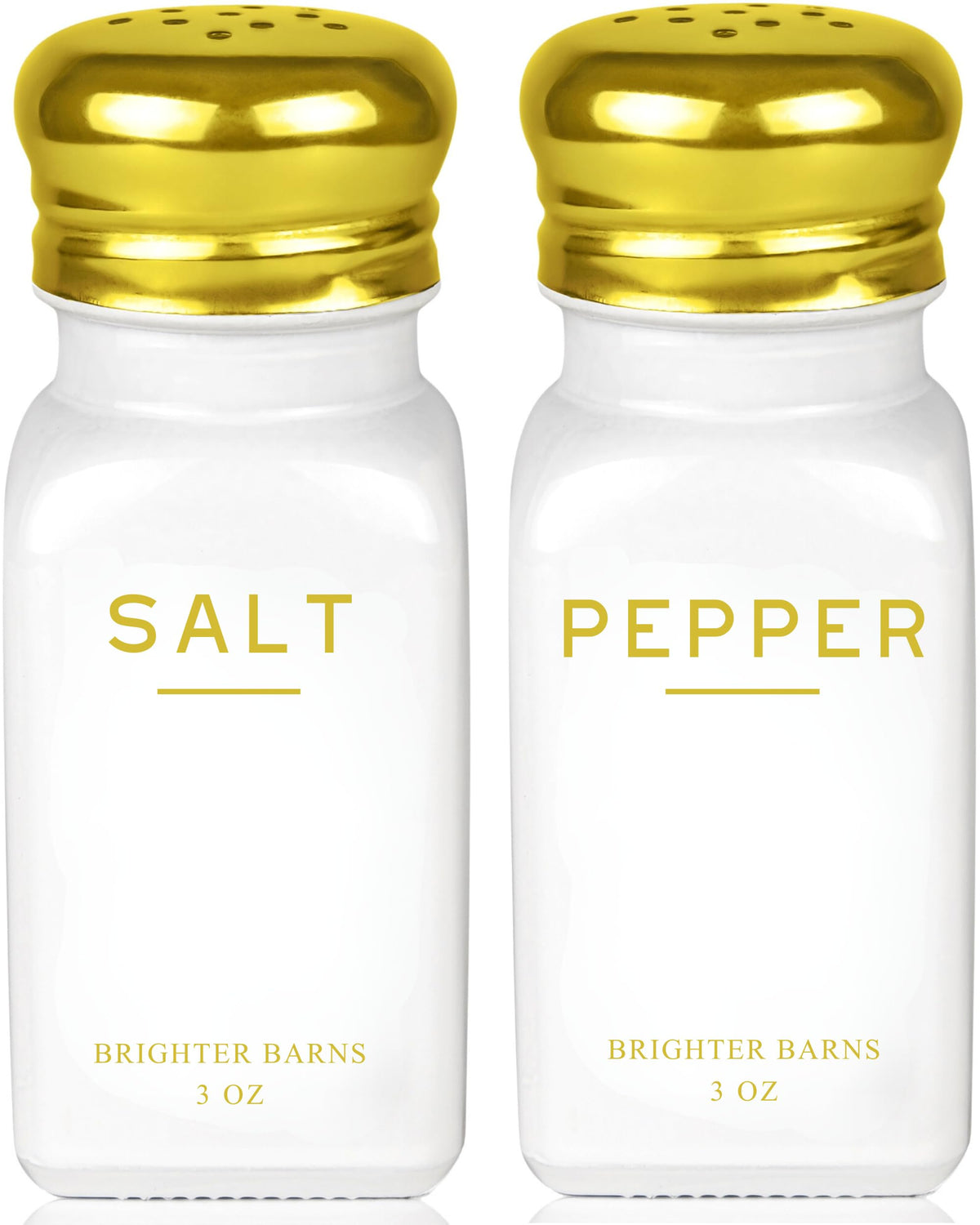 Brighter Barns gold salt and pepper set on a kitchen counter elevating everyday seasoning