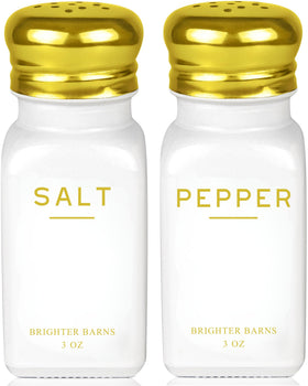 Brighter Barns gold salt and pepper set on a kitchen counter elevating everyday seasoning