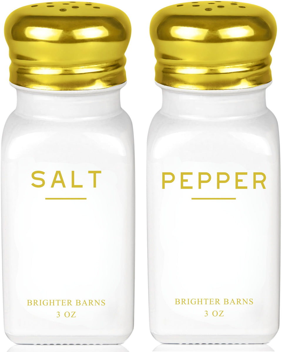 Brighter Barns gold salt and pepper set on a kitchen counter elevating everyday seasoning