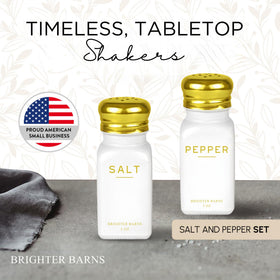 Brighter Barns modern shaker with white and gold accents complements contemporary tables
