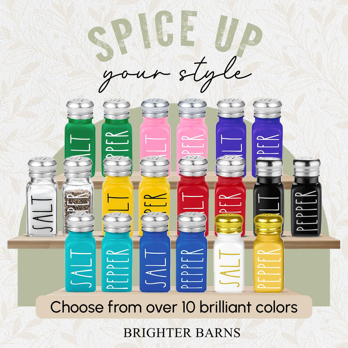 Brighter Barns salt pepper set kitchen decor complements contemporary styling.