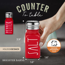 Brighter Barns shakers showing stainless steel lids delivering controlled seasoning pours.