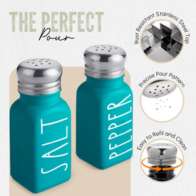 Lids crafted from vintage stainless steel provide controlled pouring.