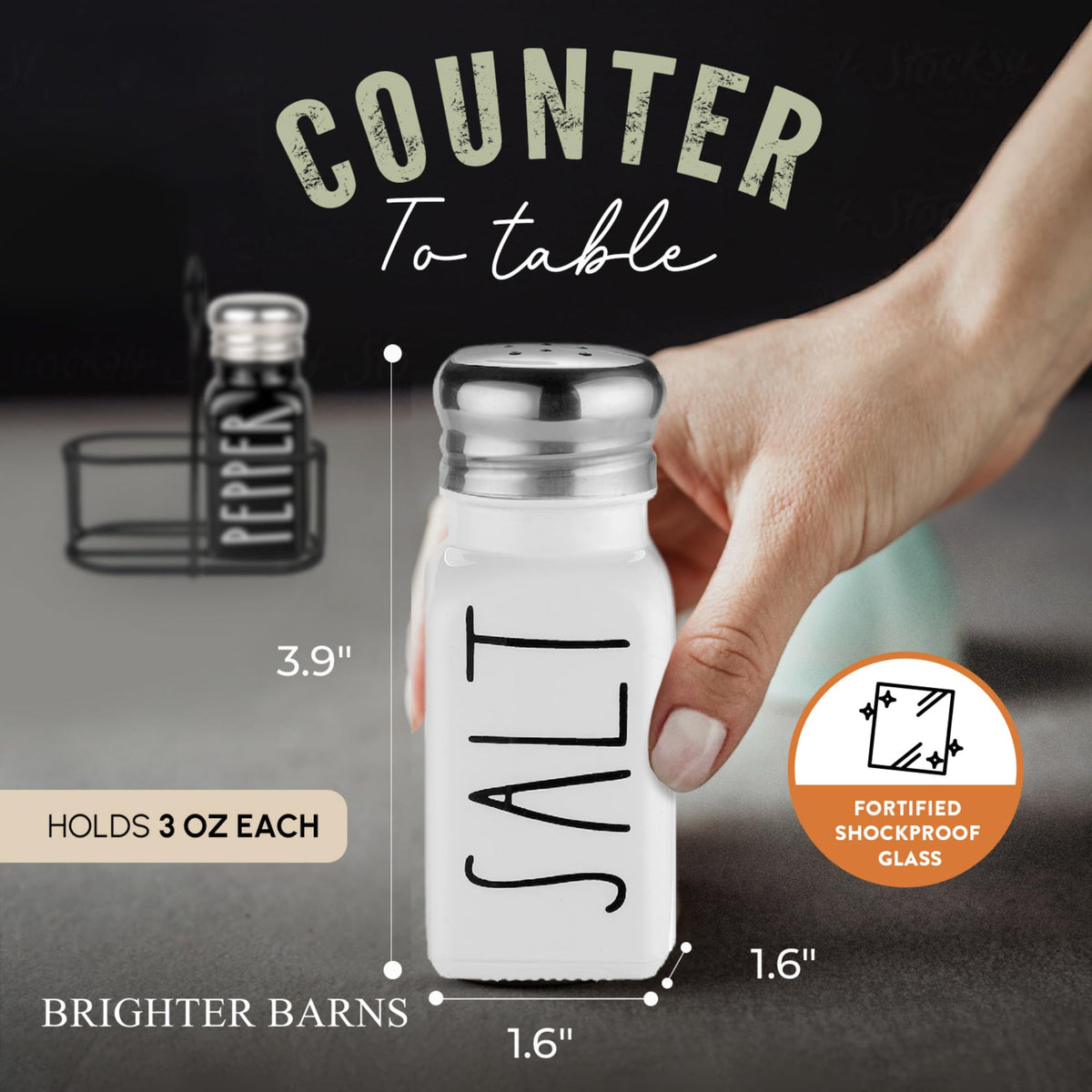 Brighter Barns closeup of vintage stainless steel lids for precise pours.